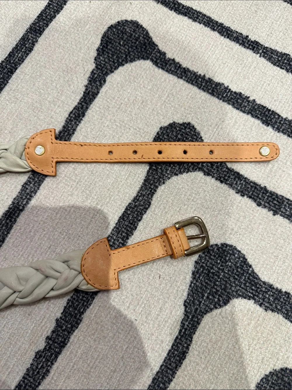Maria Filo Braided Leather Belt in Light Gray with Tan Accents